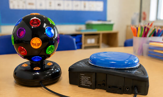 BIG Step-by-Step connected to a switch adapted disco ball toy