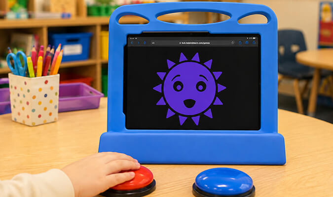Big Grips Lift iPad frame in blue with HelpKidzLearn software