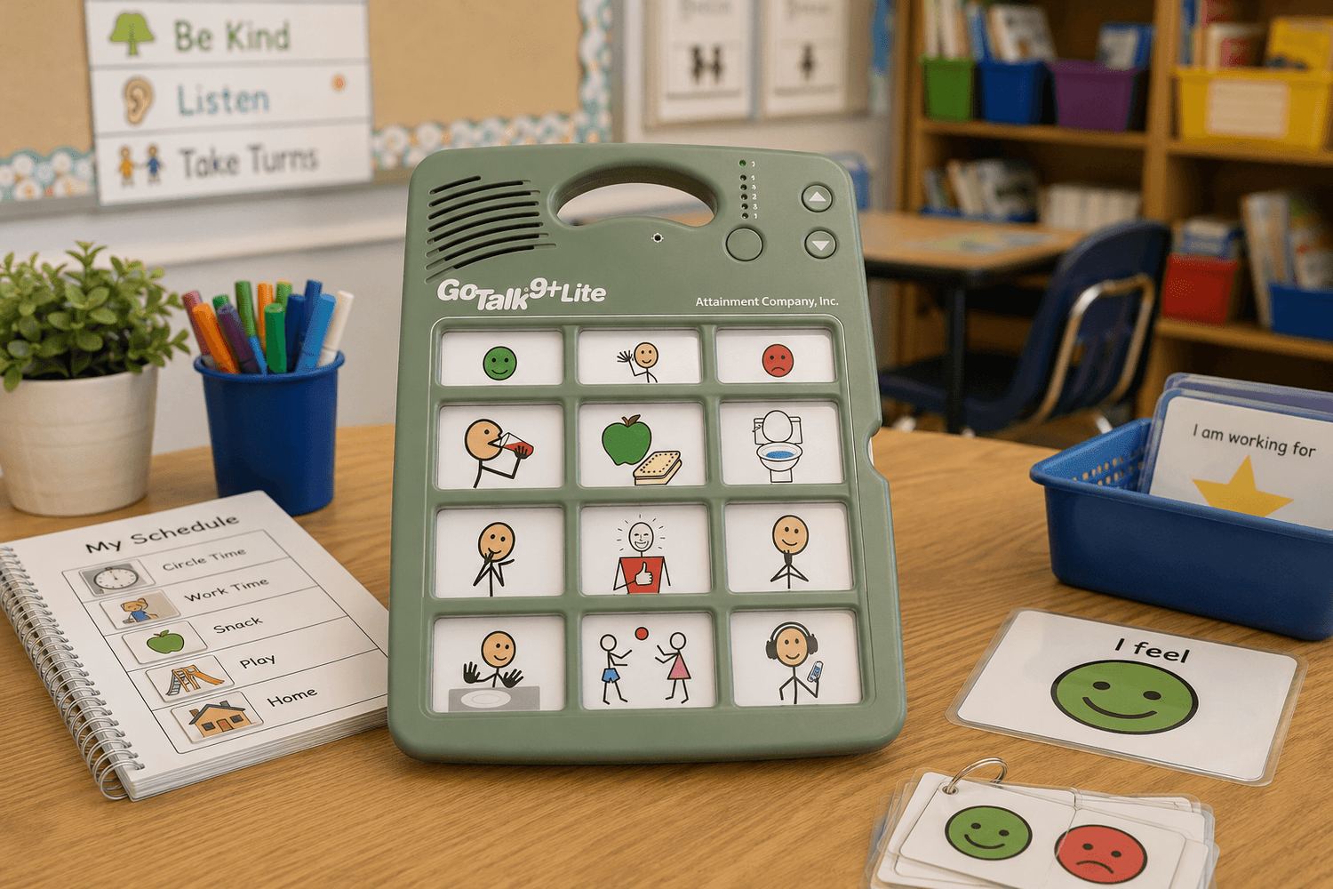 Portable GoTalk 9+ Lite Touch communication aid for school and speech therapy