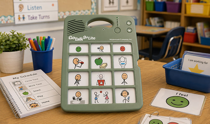 Portable GoTalk 9+ Lite Touch communication aid for school and speech therapy