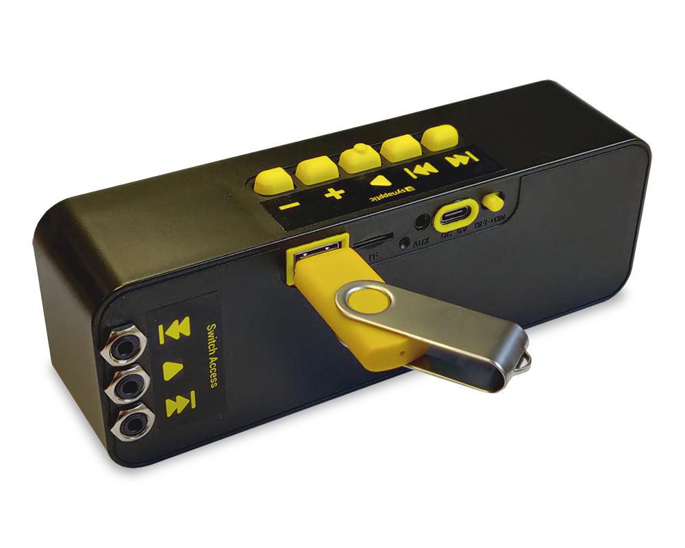 Switch Adapted Inclusive MP3 Player with large tactile buttons. 