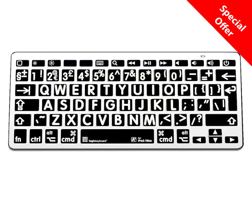XL Print Bluetooth Keyboard - White on Black Uppercase (Mac)